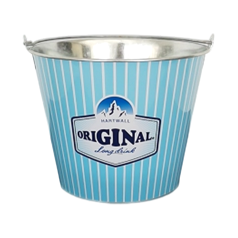 Großer blau-weiß bedruckter Eiskübel aus Metall